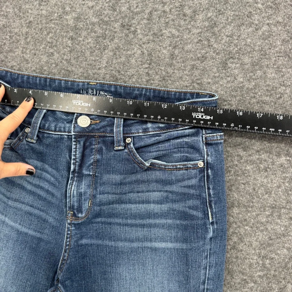 Time and Tru Womens High Rise Bootcut Distressed Jeans Blue Size 10 Petite Ankle